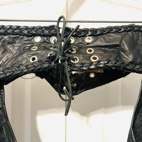 Hot Leathers Braided Black Leather Riding Chaps-Motorcycle-Large-Unhemmed-Unisex - Picture 10 of 16